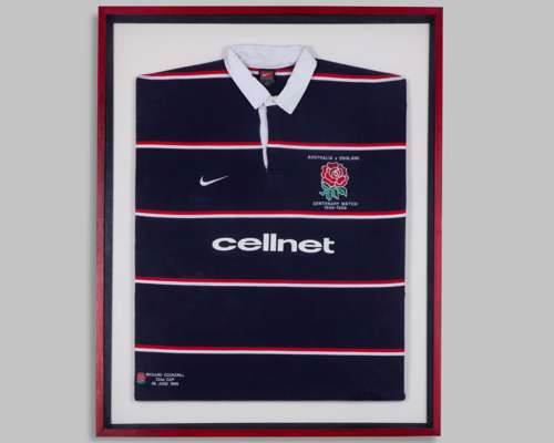 Richard Cockerill blue England v. Australia centenary match worn rugby shirt, 1999