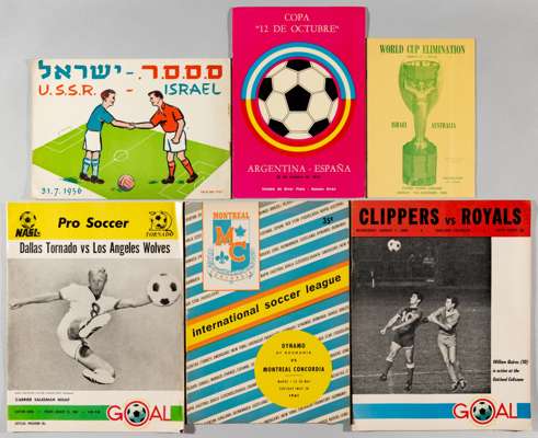 Selection of overseas international football programmes, 1950s onwards,
 including Israel (4) v Russia 31st July 1956; USA (10) Montreal Concordia v D
