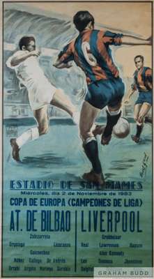 Copa De Europa Athletic Bilbao v Liverpool poster 2nd November 1983,
 featuring pictorial football image above match details with player names, Lit. O