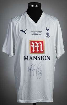 Ledley King signed white Tottenham Hotspur Carling Cup Winners 125 years retro jersey,
 Puma, short-sleeved with club crest and embroidered 125 YEARS 