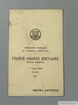 Wartime French Army v British Army, 11th & 13th February 1940 signed menu card,
 the British Army touring side played three matches on 11th February a