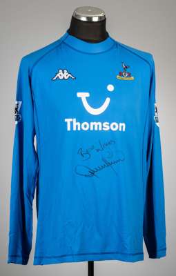 Paul Robinson signed blue Tottenham Hotspur no.1 goalkeeper's jersey, season 2004-05,
 Kappa, long-sleeved with BARCLAYS PREMIERSHIP sleeve badges, cl