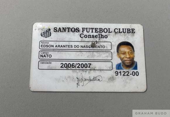 A 2006/2007 Santos FC membership card issued to Pelé for the position of "Conselo" [Advisor].
 3 1/2 by 2 1/8 inches

 PROVENANCE: The Pele Collection
