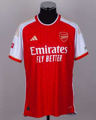 Takehiro Tomiyasu red and white No.18 Arsenal v. Manchester City Community Shield shirt, 2023