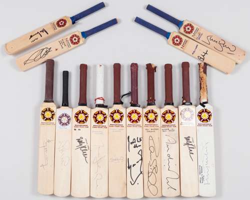 Eighteen various autographed miniature cricket bats