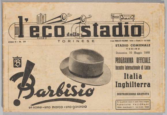 Italy v England friendly programme, played at the Stadio Comunale, Turin, 16th May 1948, 
 rare 24-page stadium edition official programme (L'Eco delo