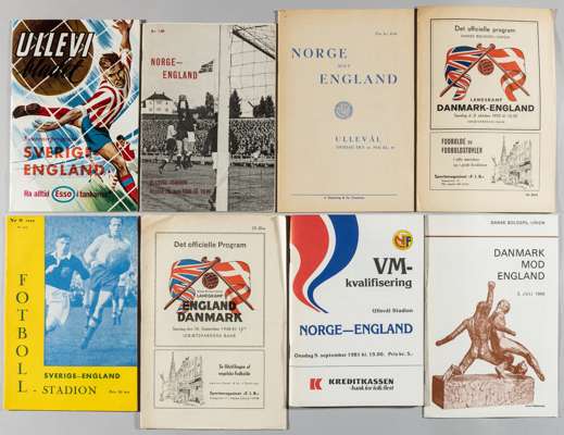 England away programmes v Norway, Denmark & Sweden,
 18/5/1949, 29/6/1966, 9/9/1981; sold with v Denmark 26/9/1948, 2/10/1955, 15/5/1957, 2/6/1966; v 