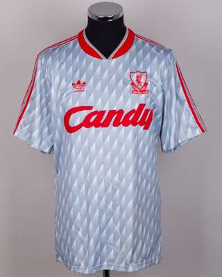 Grey and white No.7 Liverpool short-sleeved shirt, 1989-91