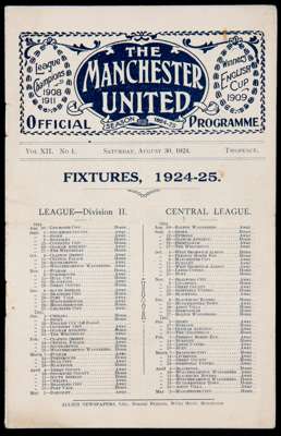 Manchester United v Leicester City programme 30th August 1924