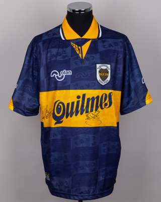 Blue and yellow No.19 Boca Juniors short-sleeved shirt