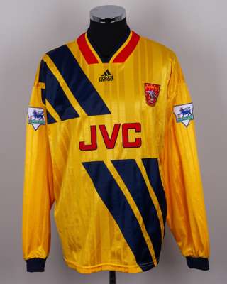 Ian Wright yellow, blue and red No.8 Arsenal autographed shirt