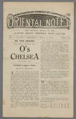 Clapton Orient v Tottenham Hotspur programme, 15th March 1919,
 four-page programme on white printed paper, with team line-up on centre page, bears ho