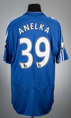 Nicolas Anelka blue Chelsea no.39 home jersey, season 2007-08,
 Adidas, player issued short-sleeved with BARCLAYS PREMIER LEAGUE sleeve badges, club c