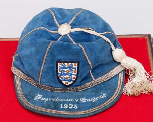 Nobby Stiles blue England v. Yugoslavia international cap, 1965