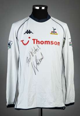 Steffen Freund signed white Tottenham Hotspur no.4 home jersey v Arsenal, played at White Hart Lane, 15th December 2002,
 Kappa, long-sleeved with THE