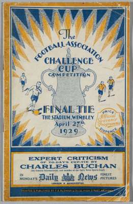 F.A. Cup Final programme Bolton Wanderers v Portsmouth played at Wembley Stadium 27th April 1929,

 Covers a little grubby but overall reasonably good