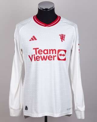 Rafael Varane autographed white No.19 Manchester United long-sleeved shirt, 2023-24