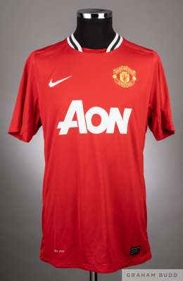 Gabriel Obertan red No.26 Manchester United short-sleeved shirt, 
 with crew-neck collar and printed badge, the reverse lettered OBERTAN