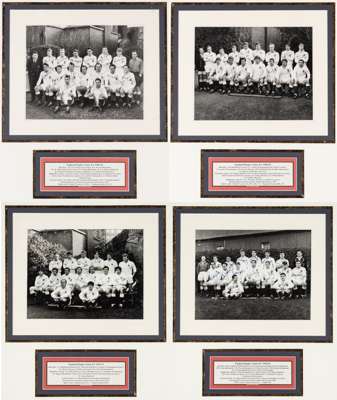 Four signed official England rugby union team-group photographs, dating from the 1960s and 1970s,
 comprising 1960-61 team with touch judge Dr VR Tind