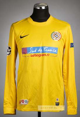 Geoffrey Jourdren yellow Montpellier No.16 goalkeeper's jersey from the UEFA Champions League tie v Arsenal at Emirates Stadium, 21 November 2012,
 Ni