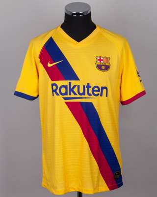 Lionel Messi yellow No.10 Barcelona autographed short-sleeved shirt, 2019-20