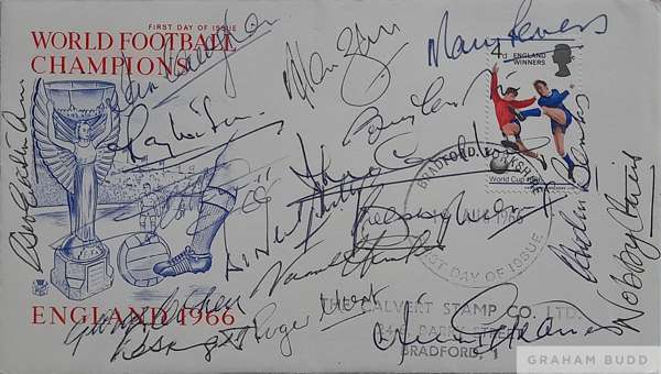 England 1966 World Cup Winners signed highly collectable World Football Champions FDC with the 4d England Winners stamp franked, 
 autographed by all 