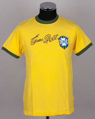 Pele replica yellow Brazil autographed short-sleeved shirt