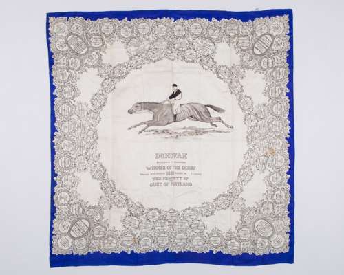Ladies silk scarf commemorating the victory of Donovan in the 1889 Derby