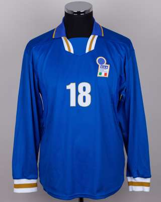 Alessandro Del Piero blue No.18 Italy v. Northern Ireland match worn long-sleeved shirt, 1997