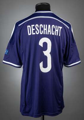 Olivier Deschacht purple & white RSC Anderlecht UEFA Champions League no.3 jersey v Arsenal, played at Constant Vanden Stock, 22nd October 2014,
 matc