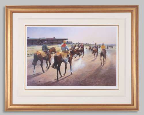 Peter Curling (Irish, b.1955) artist's proof print of morning exercise on a dirt track