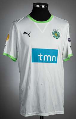 Luis Aguiar white Sporting Club Portugal UEFA Europa League no.22 away jersey, season 2011-12,
 match-issue, Puma, short-sleeved with UEFA EUROPA LEAG