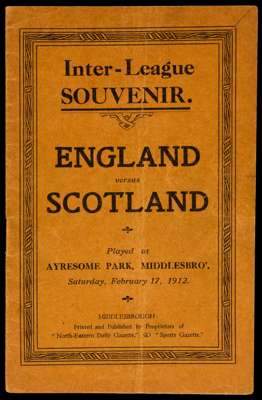England v Scotland Inter-League match programme played at Ayresome Park, Middlesbrough, 17th February 1912