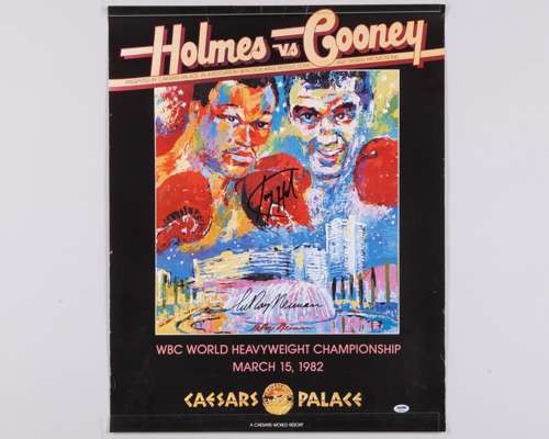 Boxing autographs including Larry Holmes v. Gerry Cooney 1982 heavyweight title poster