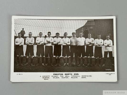 Preston North End signed postcard, 1904, 
 with legend signed to rear by Preston North End team, McBride, Bond, Rodway, Hunter, Bell, Lockett, Turnbul