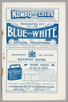 Manchester City v Reading programme 29th October 1927, 

F.L. Division Two fixture