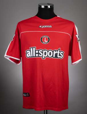 Paolo Di Canio red and white No.11 Charlton Athletic replica short-sleeved jersey, 2003-04, 
 Joma, M, with crew-neck collar and embroidered badge ins