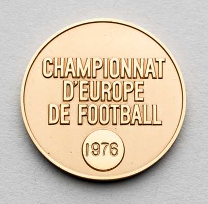 UEFA European Football Championship winner's medal 1976,
 recipient unknown, gilt-metal, obverse with UEFA, reverse with CHAMPIONNAT D'EUROPE DE FOOTB