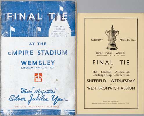 F.A. Cup Final programme Sheffield Wednesday v West Bromwich Albion, played at Wembley Stadium, 27th April 1935, 
 22-page, slight yellowing to interi