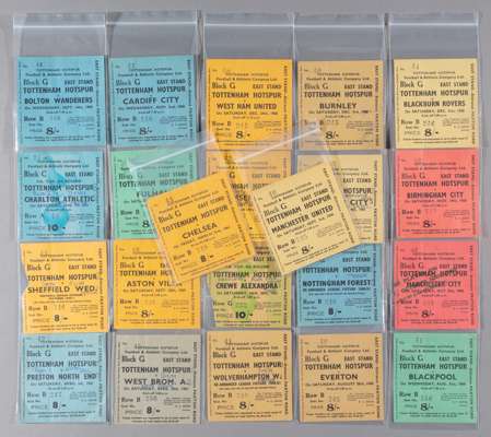 A rare collection of 22 Tottenham Hotspur home tickets from the 1960-61 double-winning season,
 lacking just Newcastle United in the League and Sunder