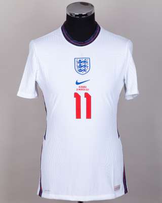 Mason Mount white No.11 England v. Albania short-sleeved shirt, 2021
