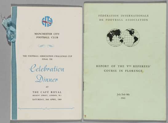 A menu from the Manchester City FA Cup Final celebration dinner held at Cafe Royal, Regent Street, London W1, on Saturday April 26th 1969,
 signed by 