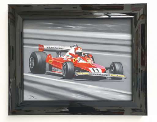 Niki Lauda original oil painting by Ben Payne,   

“Lauda, Faster….!”  is an original 24 x 18 inch original oil painting on board by fine artist Ben P