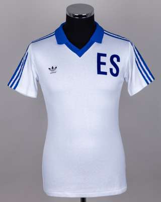 Jose Luis Rugamas white No.8 El Salvador v. Hungary match worn short-sleeved shirt, 1982
