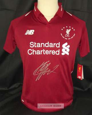 Jurgen Klopp Liverpool manager signed 2018-19 Liverpool jersey special edition, 
 with six Champions League winners embroidered around the crest, bran