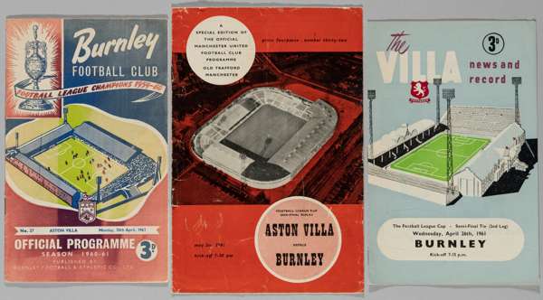 Football League Cup semi-final programmes Burnley v Aston Villa first leg at Burnley, 10th April 1961,
 second leg at Aston Villa 26th April 1961 and 