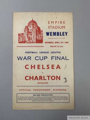 Chelsea v. Charlton Athletic, War Cup Final match programme, 15th April 1944
  with text scores