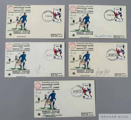 Manchester United v Benfica European Cup Final, played at Wembley on 29th May 1965 set of five signed FDC's, 
 superb set of FDC's for final covers si