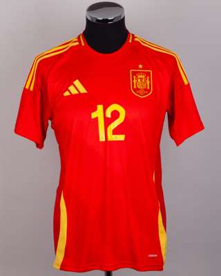 Pedro Porro red and yellow No. 12 Spain short-sleeve shirt, 2024