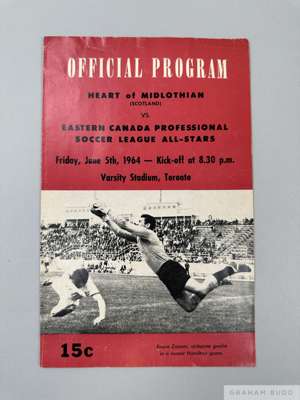 Football programme Heart of Midlothian tour to North America 1964, 
 for match Hearts of Midlothian v Eastern Canada Professionals Soccer League All s